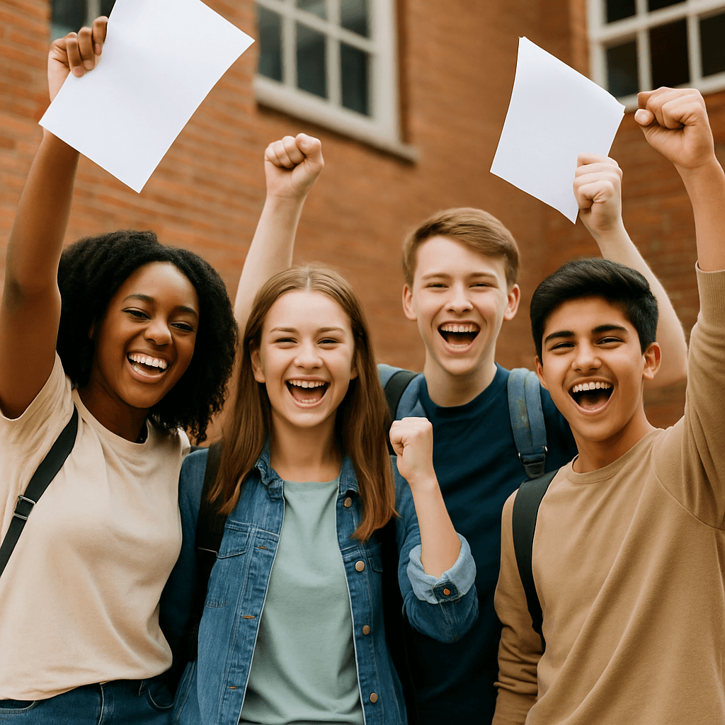 happy students celebrating thier achievements 